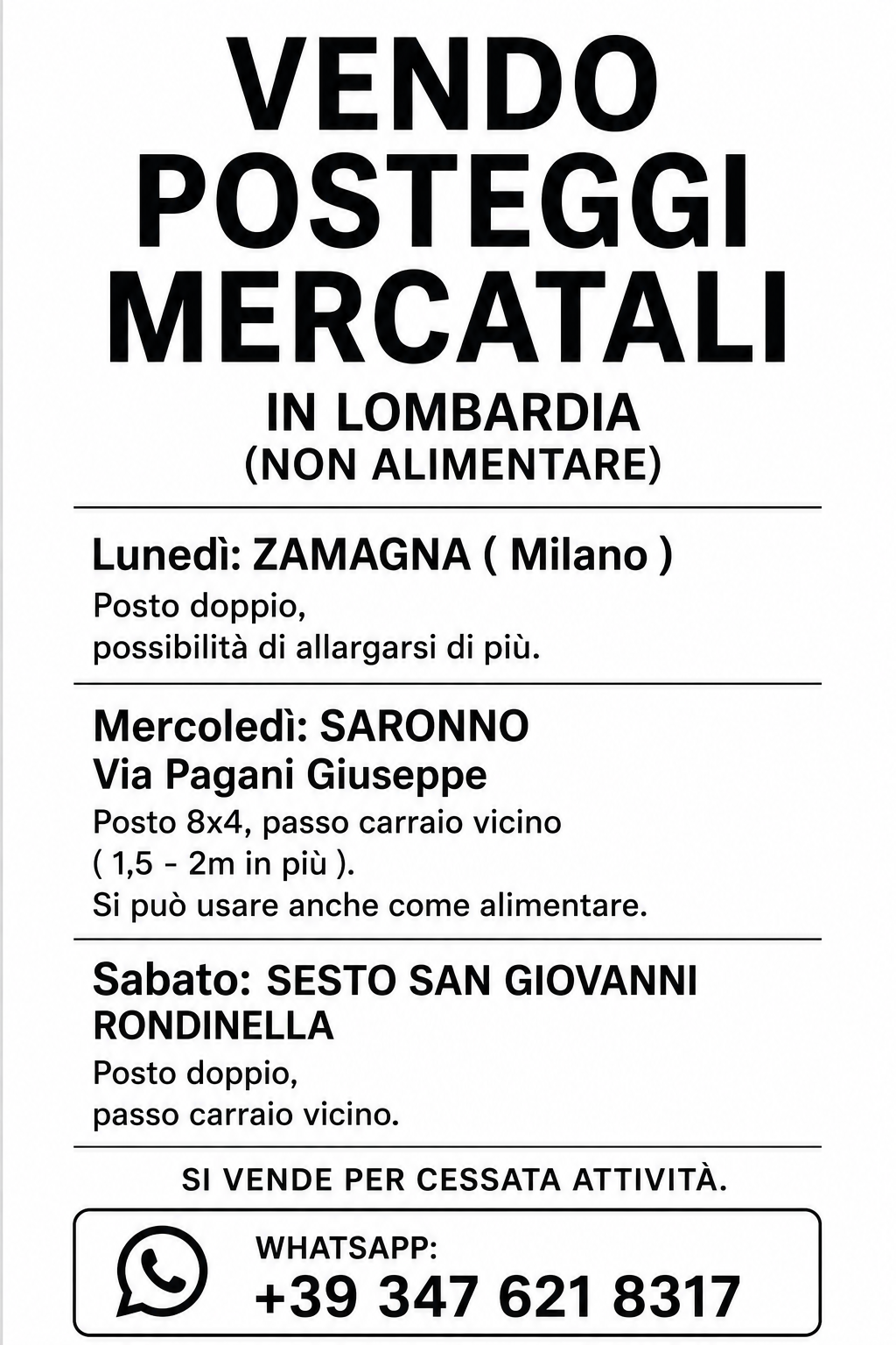 Posteggio Settimanale Milano, Varese – Abbigliamento e accessori
